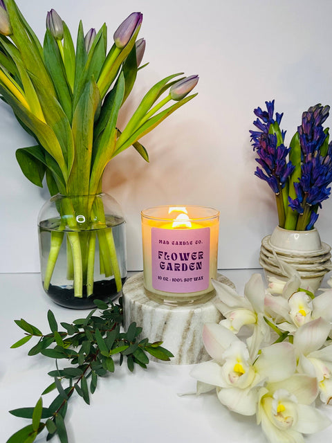 Flower Garden Soy Candle - 10 oz Glass Jar & Wood Wick