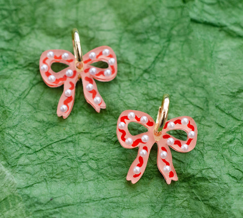 Pink and Red Pearl Bow Earrings