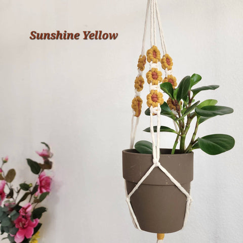 Floral Daisy Plant Hanger, Handmade Macrame Plant Accessory