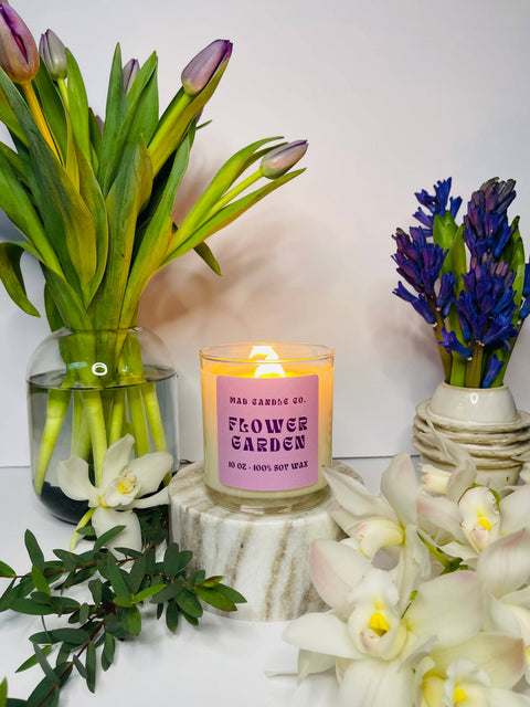 Flower Garden Soy Candle - 10 oz Glass Jar & Wood Wick