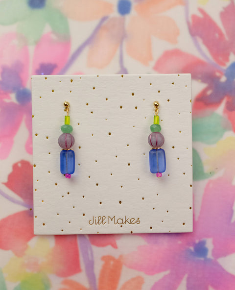 Blue multicolored beaded earrings