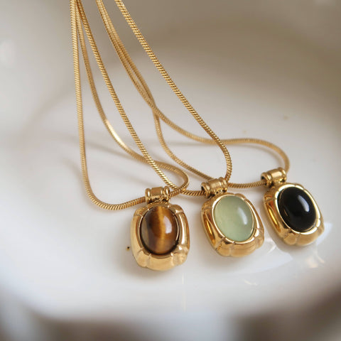 Onyx Gemstone Pendant Necklace; Tiger Eye Gemstone Necklace