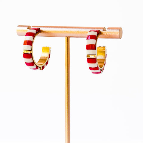 Small Red Tila Bead Hoop Earrings Gold-Plated | Handmade