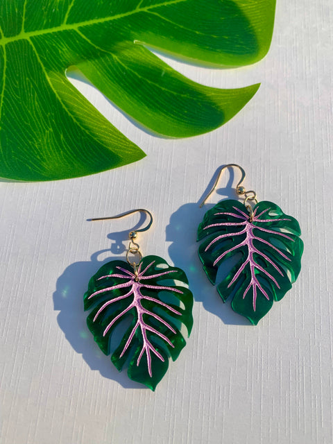 Mini Monstera Earrings