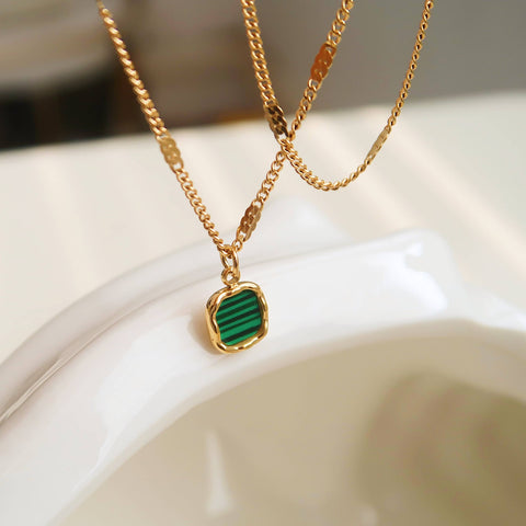Green Malachite Gemstone Pendant Necklace