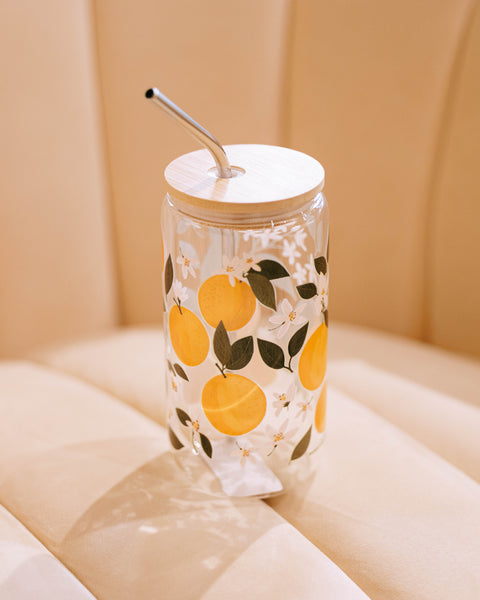 Orange Orchard Glass Can