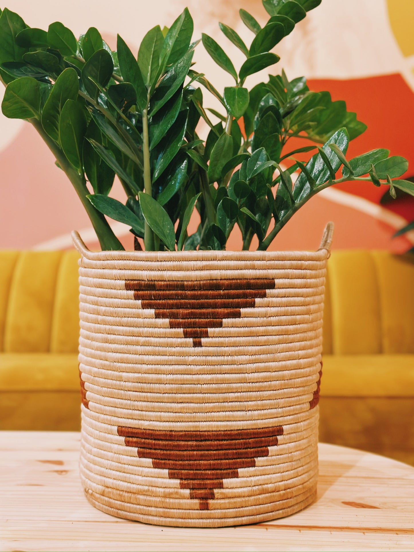 Handled Storage Plant Basket: Brick Triangle