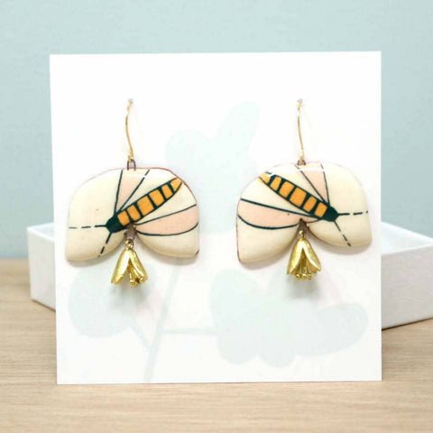 Flower Fly Earrings with 14k Gold-Plated Hooks