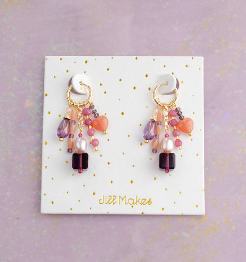 Pink and Purple Heart Charm Earrings