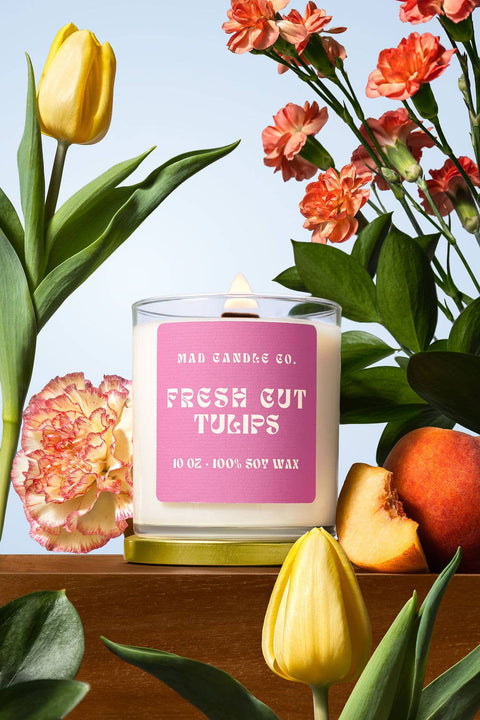 Fresh Cut Tulips Soy Candle - 10 oz Glass Jar & Wood Wick