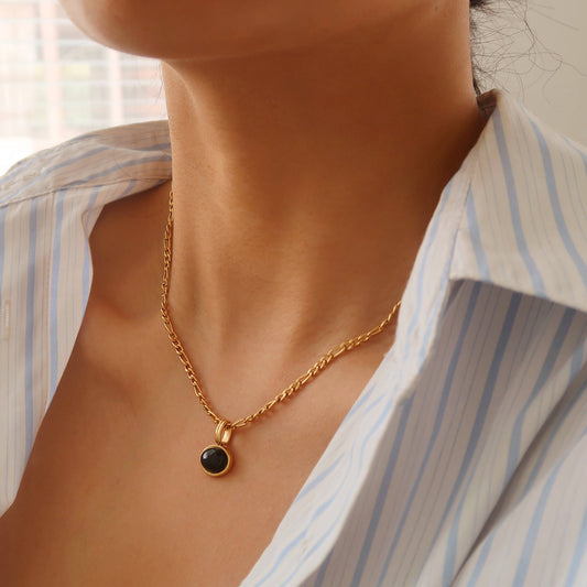 Black Onyx Agate Gemstone Pendant Necklace
