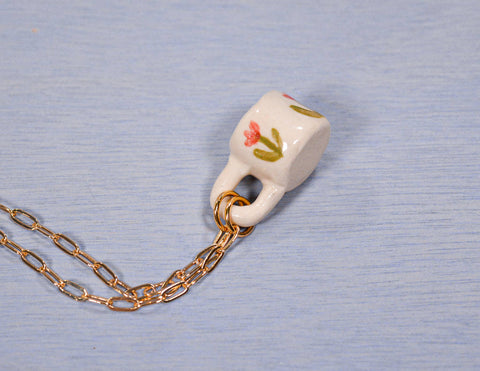 Tulip Miniature Mug Ceramic Charm Pendant Necklace