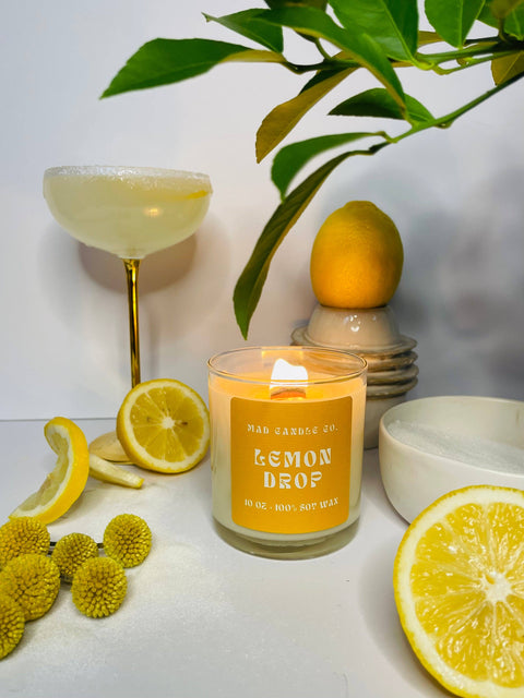 Lemon Drop Soy Candle - 10 oz Glass Jar & Wood Wick