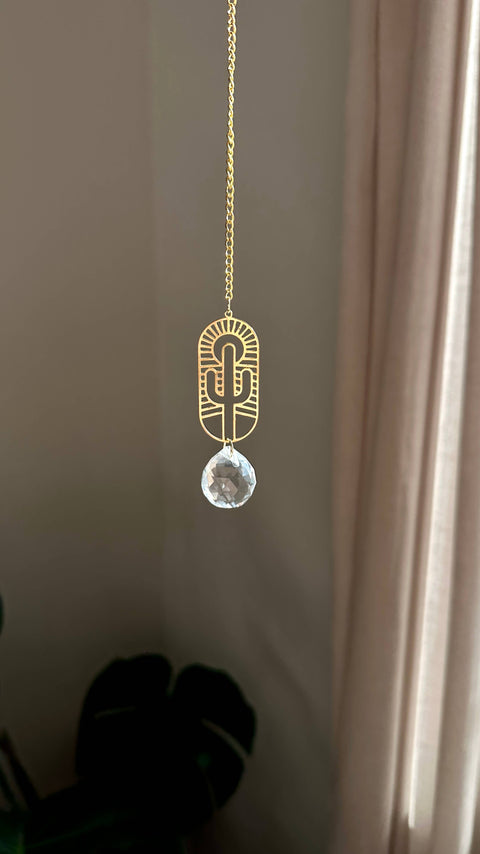 Desert Suncatcher, Cactus Brass Wall Hanging, Western Decor