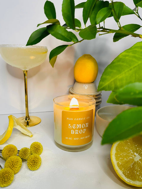 Lemon Drop Soy Candle - 10 oz Glass Jar & Wood Wick