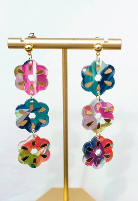 Colorful Handpainted Flower Dangle Earrings