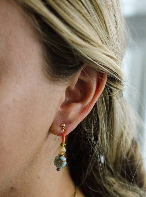 Light blue flower dangle earrings