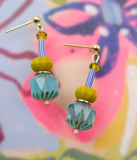 Colorful Teal Beaded Dangle Earrings