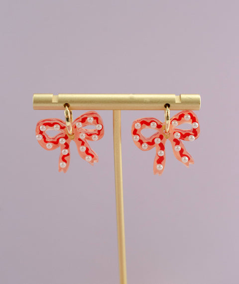 Pink and Red Pearl Bow Earrings