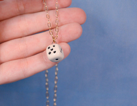 Dice Ceramic Charm Pendant Necklace