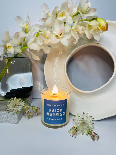 Rainy Morning Soy Candle - 10 oz Glass Jar & Wood Wick