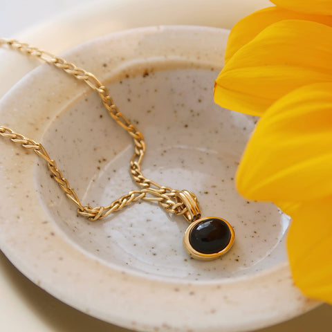 Black Onyx Agate Gemstone Pendant Necklace