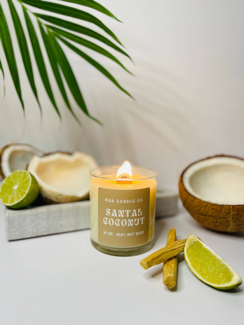 Santal Coconut Soy Candle - 10 oz Glass Jar & Wood Wick