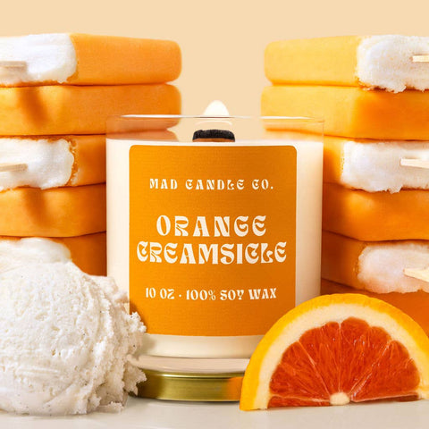 Orange Creamsicle Soy Candle - 10 oz Glass Jar & Wood Wick