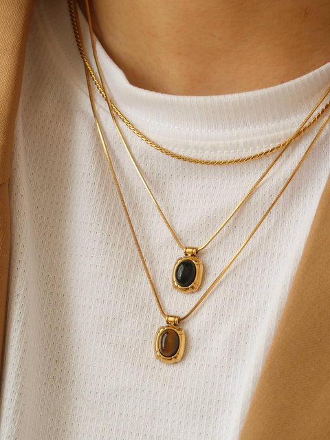 Onyx Gemstone Pendant Necklace; Tiger Eye Gemstone Necklace