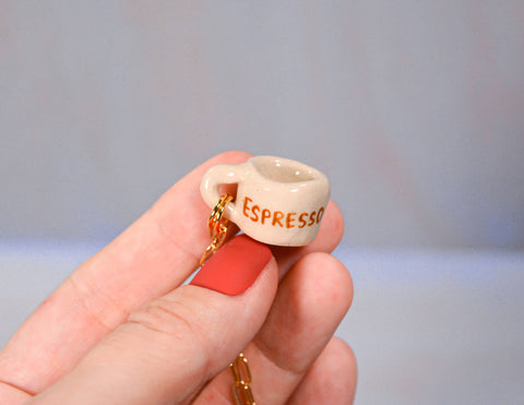Espresso Miniature Mug Ceramic Charm Pendant Necklace