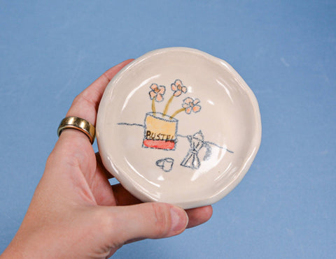 Flowers and Coffee Ceramic Dish