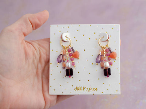 Pink and Purple Heart Charm Earrings