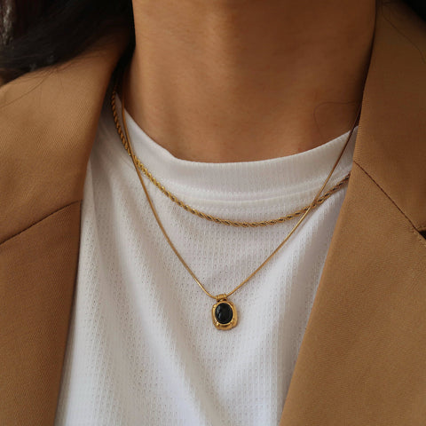 Onyx Gemstone Pendant Necklace; Tiger Eye Gemstone Necklace