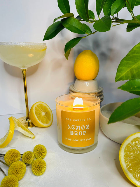 Lemon Drop Soy Candle - 10 oz Glass Jar & Wood Wick