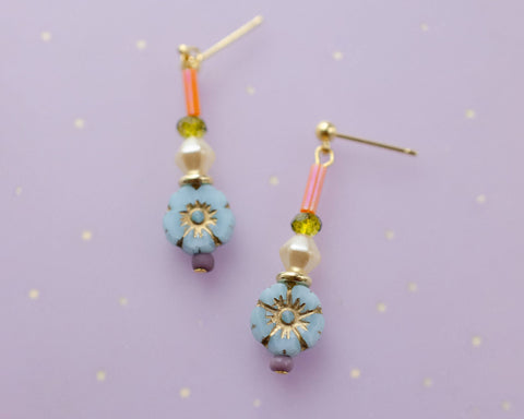 Light blue flower dangle earrings