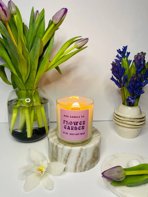 Flower Garden Soy Candle - 10 oz Glass Jar & Wood Wick