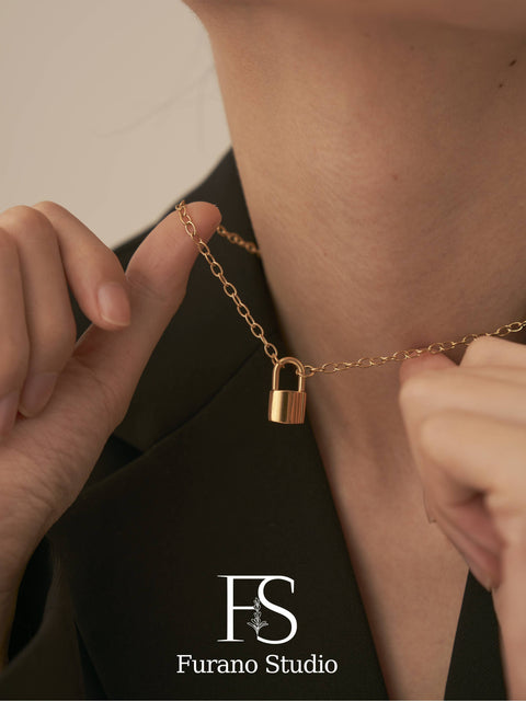 18K Gold Plated Lock Pendant necklace