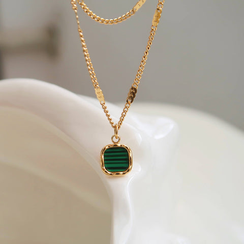 Green Malachite Gemstone Pendant Necklace