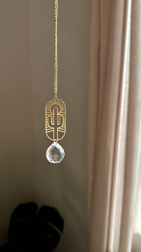 Desert Suncatcher, Cactus Brass Wall Hanging, Western Decor