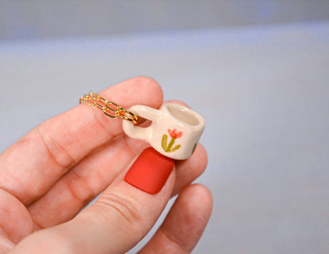 Tulip Miniature Mug Ceramic Charm Pendant Necklace