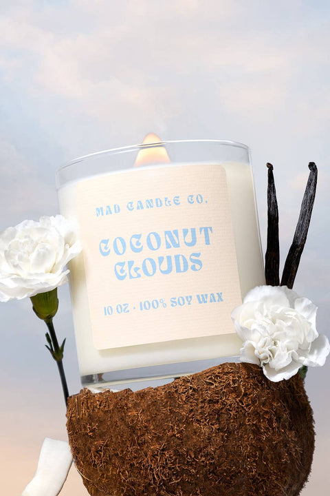 Coconut Clouds Soy Candle - 10 oz Glass Jar & Wood Wick