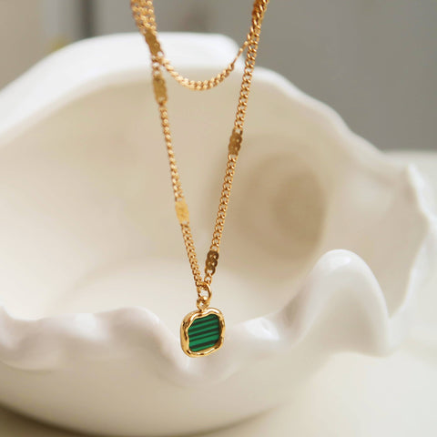 Green Malachite Gemstone Pendant Necklace