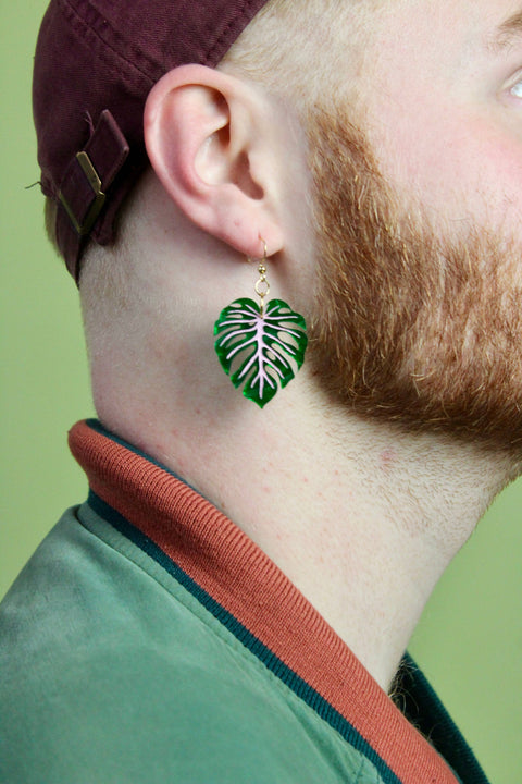 Mini Monstera Earrings