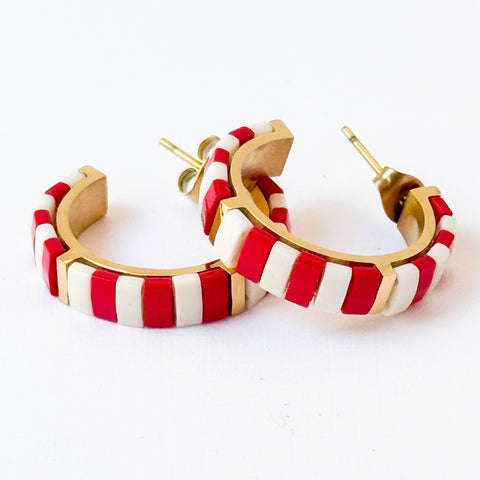 Small Red Tila Bead Hoop Earrings Gold-Plated | Handmade