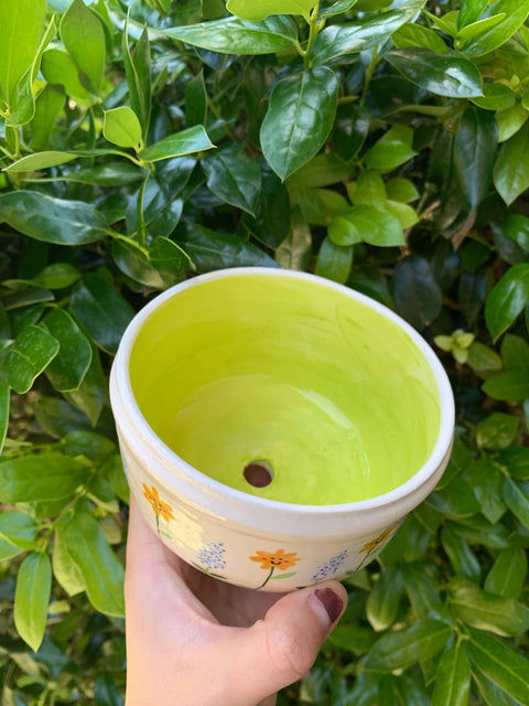 Sunflower & Bluebonnet Flower Pot 4in