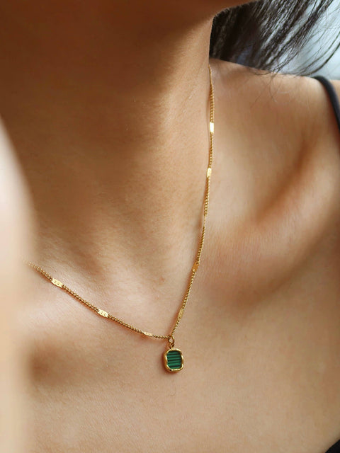 Green Malachite Gemstone Pendant Necklace