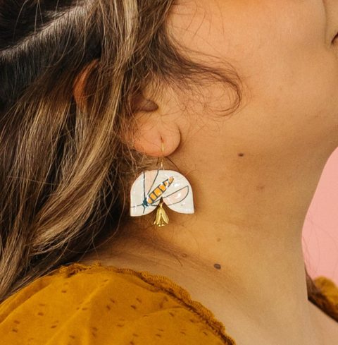 Flower Fly Earrings with 14k Gold-Plated Hooks