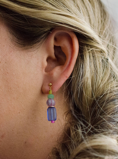 Blue multicolored beaded earrings