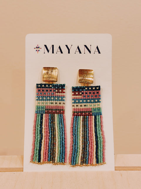 Beaded Striped Knit Fringe Earrings