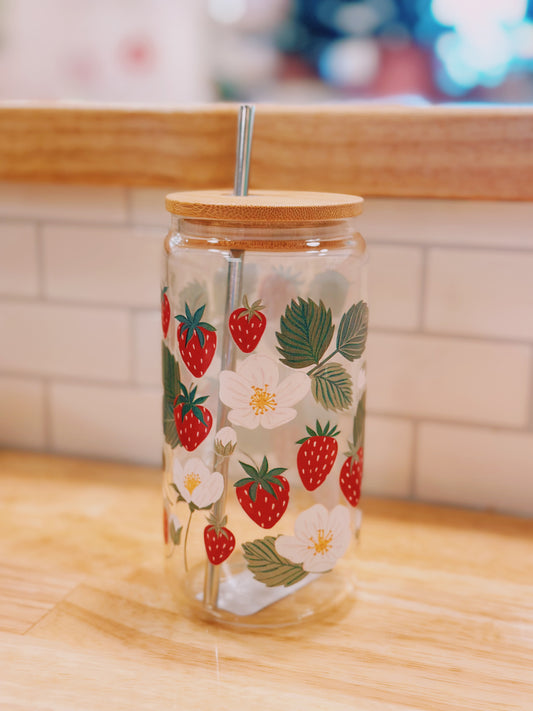 Strawberry Patch Glass Can